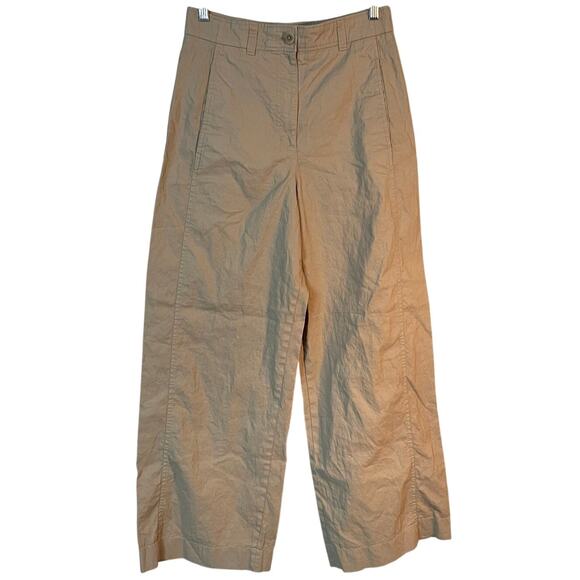 COS Khaki Wide Leg Trouser Pants 100% Linen SZ 6 High Waist Classic Minimalist - Picture 1 of 11